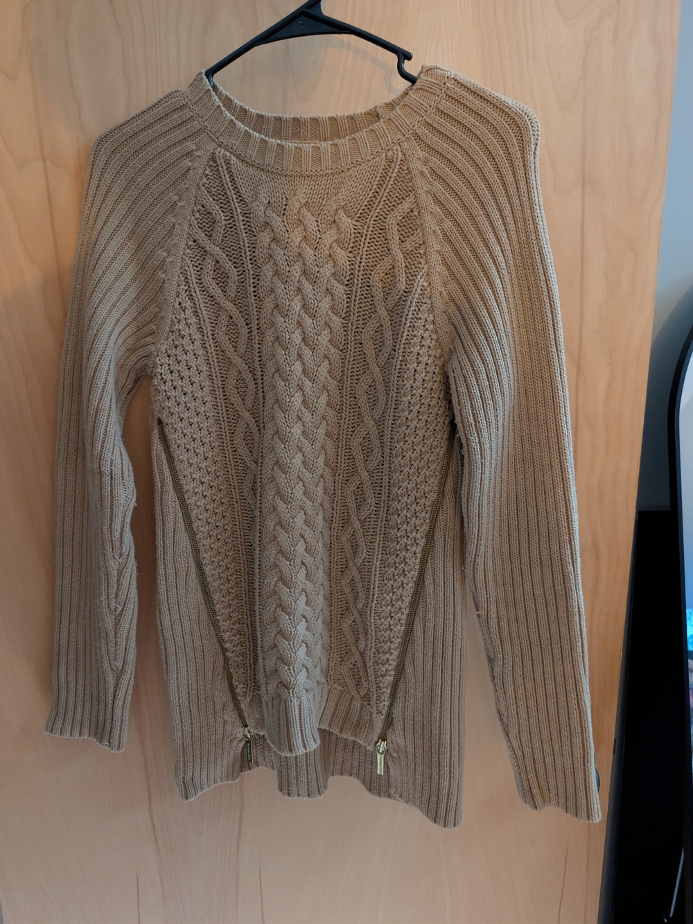 Michael Kors Tan Cable Knit Sweater with Side Zippers